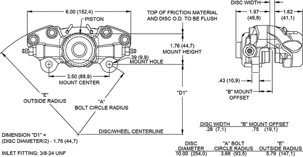 Wilwood Caliper - WLD-19 - Anodized 1.62in Stainless Steel Piston .25in Disc