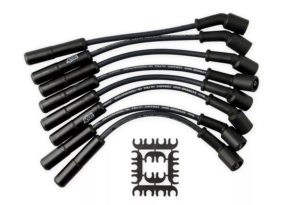 Spark Plug Wire Set Extreme 9000 Black Ceramic Boot GM 4.8/5.3/6.0/6.2L This Custom-Fit Black Extreme Heat Ceramic Boot Wire Sets Fit GM 4.8/5.3/6.0/6.2L Ls. 1997-2015 ACCEL