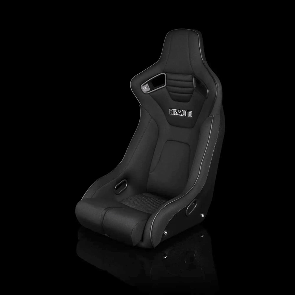 Braum Elite-R Series Fixed Back Bucket Seat - Black PU Black Alcantara White Stitching - BRR1R-BKWS