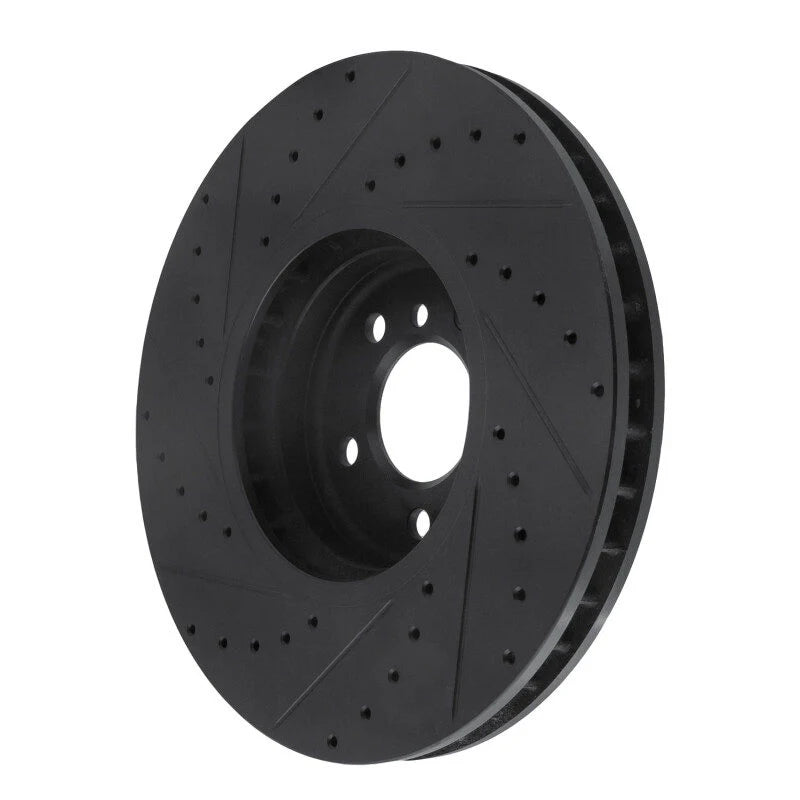 R1 08-19 BMW X5 Front Right Drilled & Slotted Black Brake Rotor