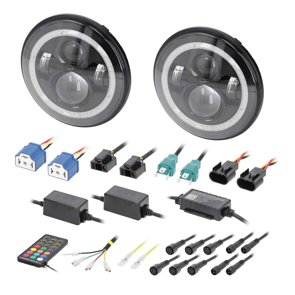 JEEP 7 INCH ROUND 6 LED WITH RGB HALO NDASH; BLACK FRONT FA