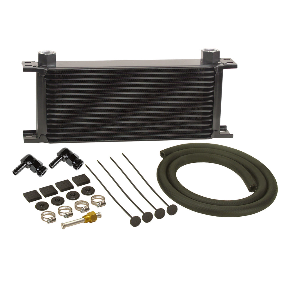 16 ROW SERIES 10000 STACK PLATE TRANS COOLER KIT 90DEG SWIVEL X 3/8 HOSE BARB