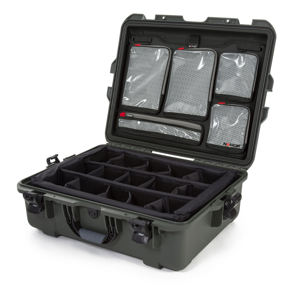 NANUK 945 WATERPROOF HARD CASE W/LID ORG./DIVIDEROLIVE INTERIOR: 22 X 17 X 8.2IN