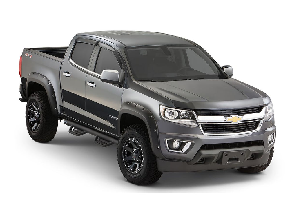 Black Pocket/Rivet Style Smooth Finish 4-Piece Fender Flare Set For 2015-2020 Chevrolet Colorado W/61.7 Inch Bed Bushwacker
