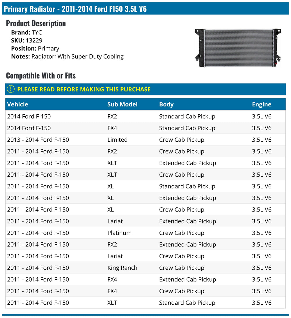 1114 FD F150 3.5L V6 A/MT 1R PA (SUPER COOLING) RAD