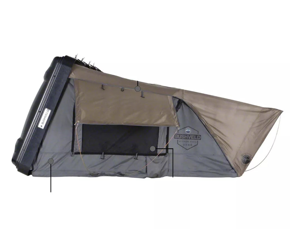 Overland Vehicle Systems HD Bushveld 4 - Cantilever Hard Shell Roof Top Tent4 Person Grey Body Green Rainfly