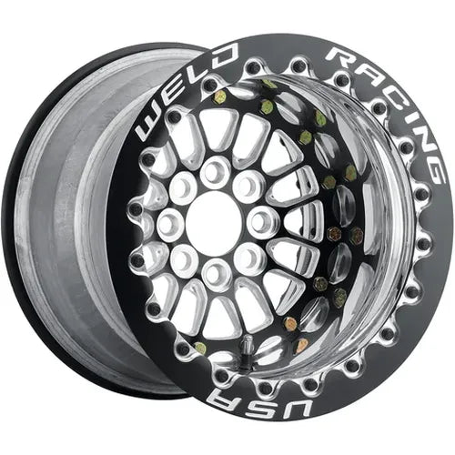 Weld Tuner Import Drag 13x11 / 4x100mm BP / 4.5in. BS Black Center Black Double Beadlock M/T Wheel