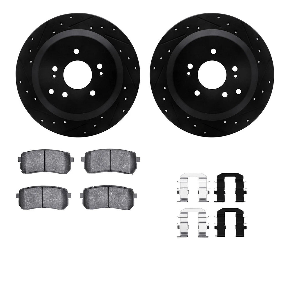 R1 Concepts Black Drilled Slotted Rotors with 5000 Oep Brake Pads Hdw Fits Hyundai Veracruz