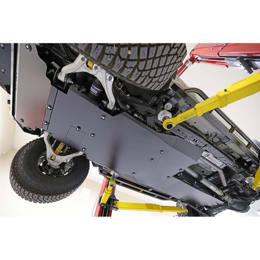 ROCK HARD 4X4 ALUMINUM COMPLETE BELLYPAN SKID PLATE SYSTEM FOR FORD BRONCO 4DR 2021 - CURRENT WITHOUT FACTORY FUEL SKID WITH STEEL FRONT BUMPER