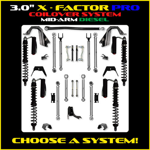 21C WRANGLER JT 3.0IN X FACTOR PRO ELITE ALUM COIL OVER SYS W/ PB+J LOWER MID A