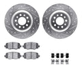 R1 14-23 Jeep Cherokee Rear Drilled & Slotted Silver Brake Rotor Set w/Optimum OE Pads and Hardware