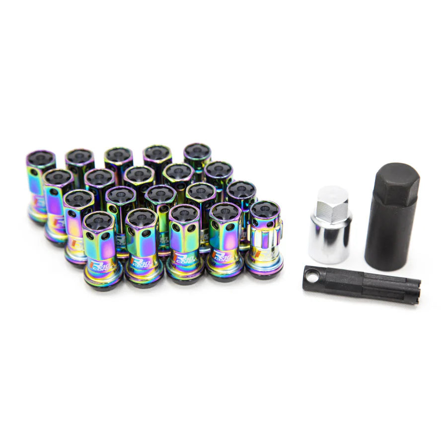 Project Kics 12X1.25 Neo Chrome R40 Iconix Lock & Lug Nuts - 16+4 (Black Cap)
