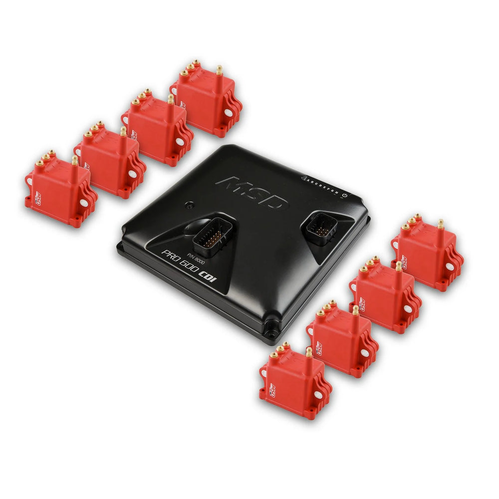 MSD Pro 600 Cdi Ignition And Coil Kit Red Coils 8-Channel Capacitive Discharge Race Ignition 8280 High Output Coils High Cylinder Pressure, High Hp Engines Utilizing Coil-Near-Plug Ignition MSD Ignition