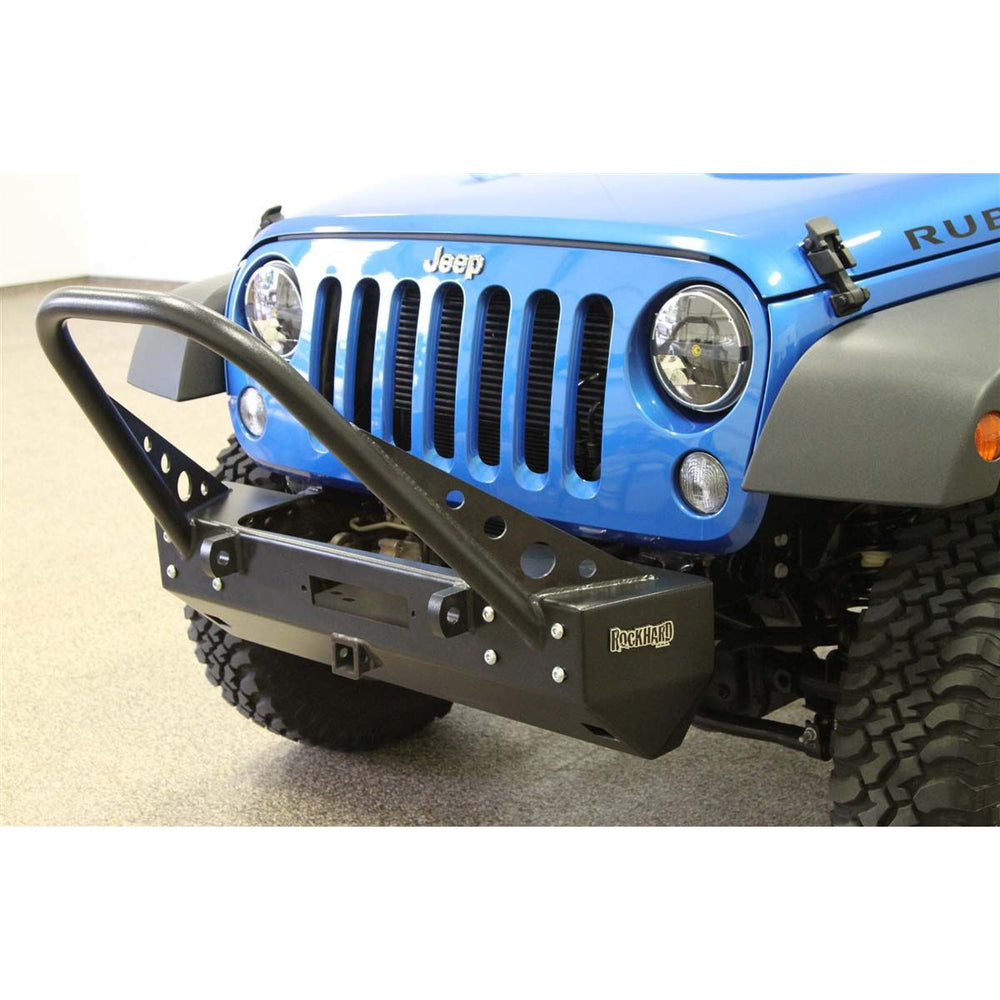 Rock Hard 4x4 Patriot Series Grille Width Stubby Front Bumper w Stinger w Receiver for Jeep Wrangler JK 2007 - 2018 [RH-5021]