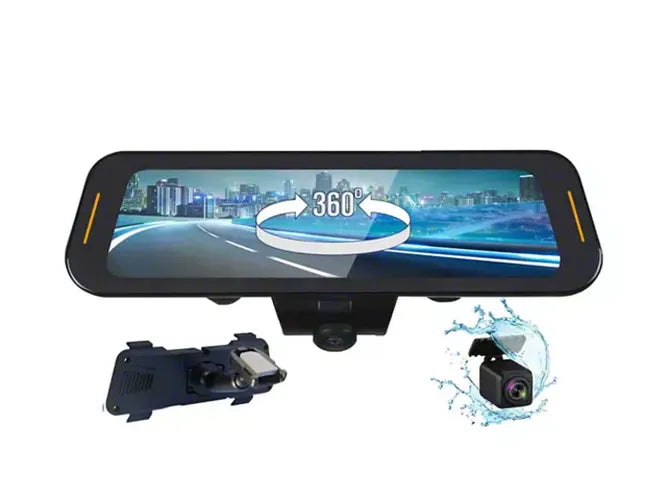 10IN FRAMELESS TOUCHSCREEN REAR VIEW MIRROR WITH 360 SURROUND VIEW DASH CAMERA (FULL PACKAGE)