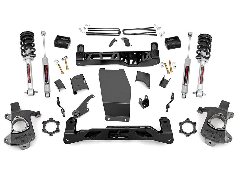 1x 229BOX2 1x 224BOX1 1x 23158 1x 501034 1x 1237BOX1 5 Inch Lift Kit Cast Steel N3 Struts Chevy GMC 1500 (14-18)