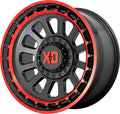 OMEGA 17x9 6x135.00/6x139.70 SATIN BLACK MACHINED LIP W/RED TINT (0 mm)