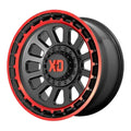 OMEGA 17x9 6x135.00/6x139.70 SATIN BLACK MACHINED LIP W/RED TINT (0 mm)