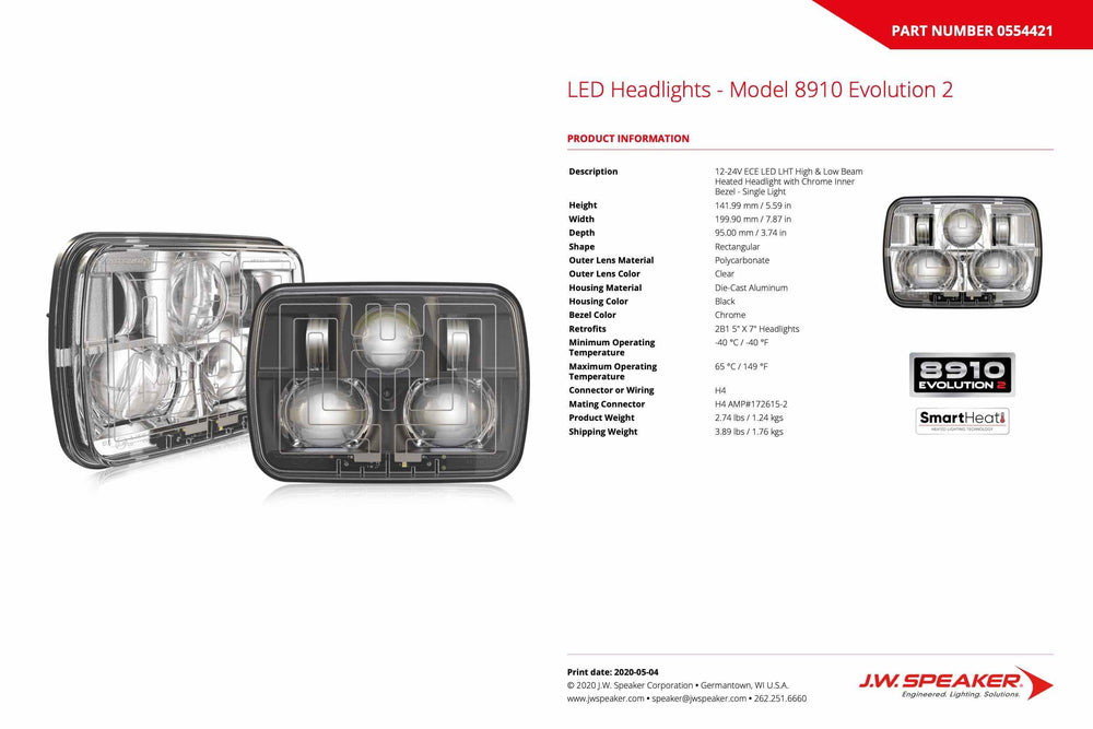 8910 EVO2 1224V DOT/ECE LED RIGHT HAND TRAFFIC HIGH/LOW BEAM HEATED HEADLIGHT W/BLACK INNER BEZEL
