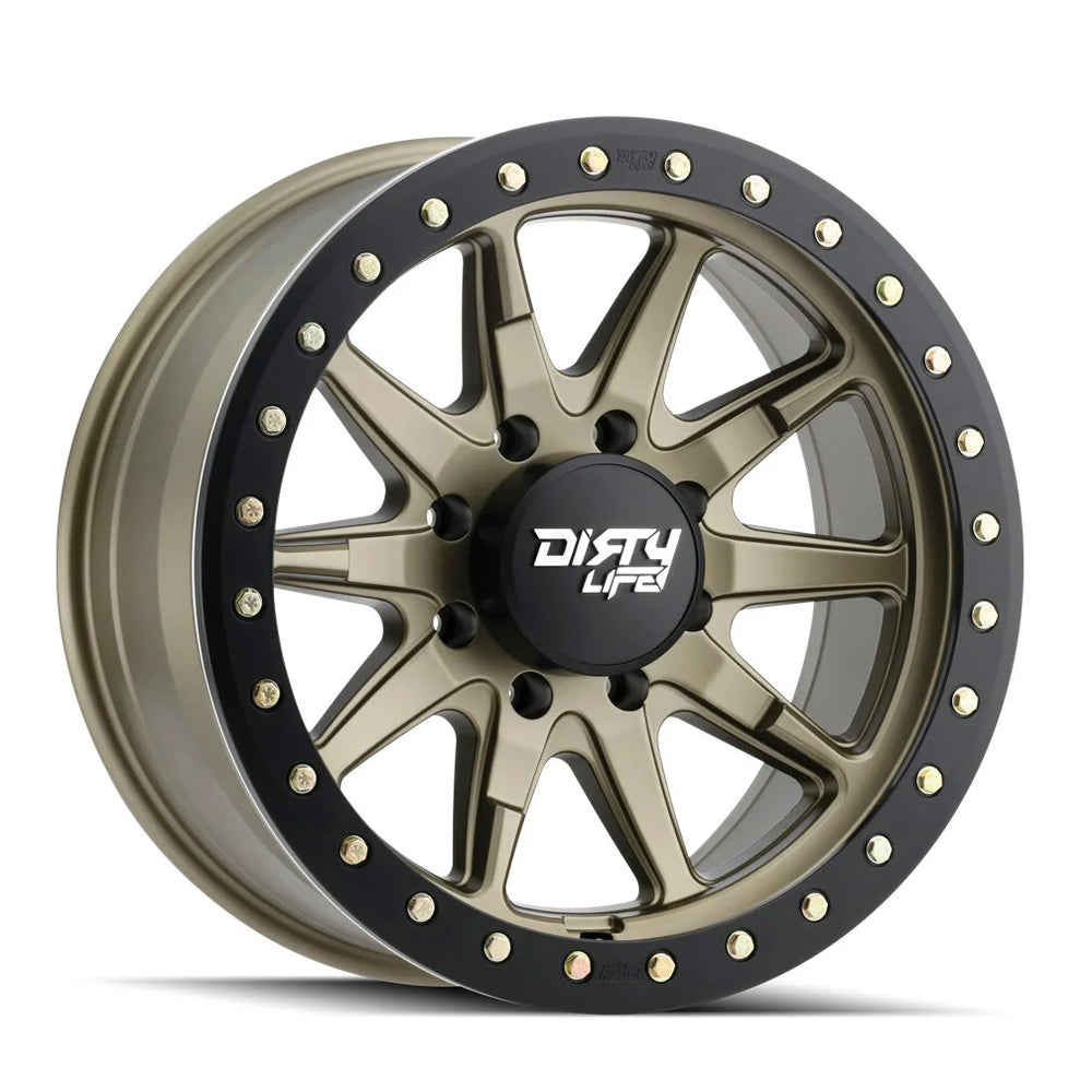 ~(48 lbs. 22X22X10)~ DT-2 (9304) SATIN GOLD W/SIMULATED BEADLOCK RING 20X9 8-170 0mm 130.8mm