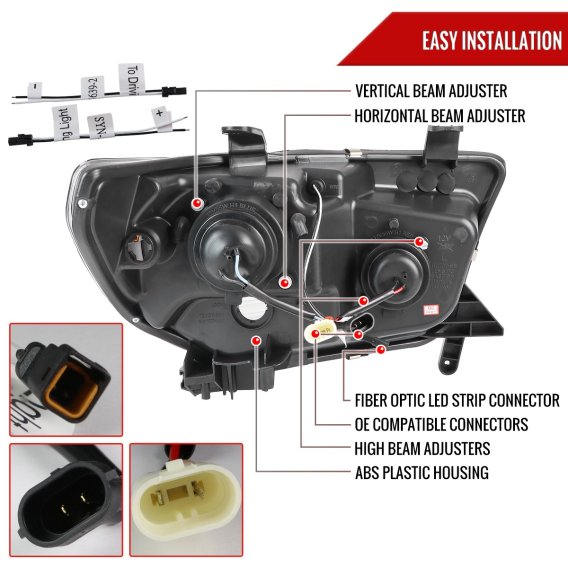 PROJECTOR HEADLIGHT -GLOSS BLACK HOUSING - LIGHT SMOKE LENS - LED TUBE