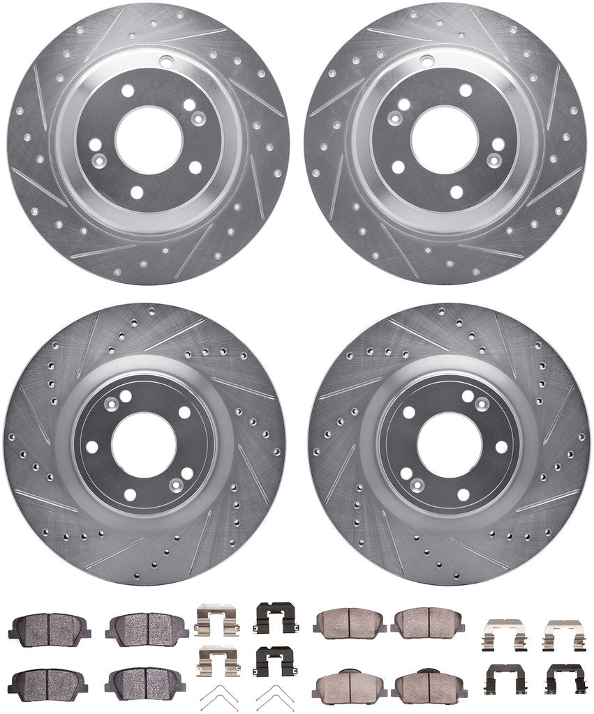 DFC 10-16 Hyundai Genesis Coupe Front & Rear Drill/Slot Silver Rotors 5000 Adv Brake Pads w/Hardware