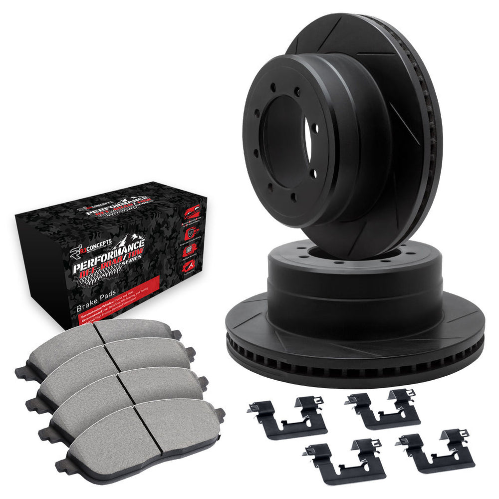 R1 Concepts Brake Rotors - Slotted - Black w/ Semi-Met Pads Hdw Fits Ford Ranger