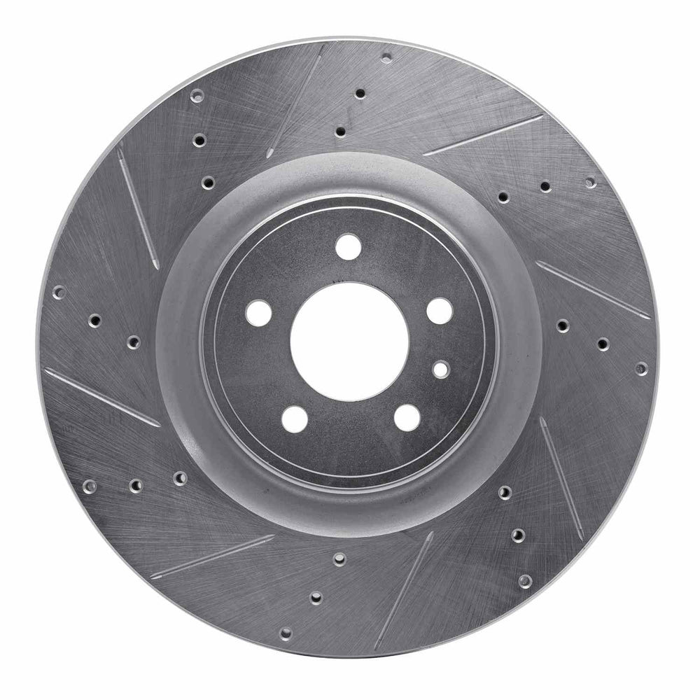 DFC 13-14 Ford Mustang Front Left Drilled & Slotted Silver Brake Rotor