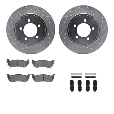 R1 Concepts Silver Drilled Slotted Rotors with 5000 Oep Brake Pads Hdw Fits Ford Explorer