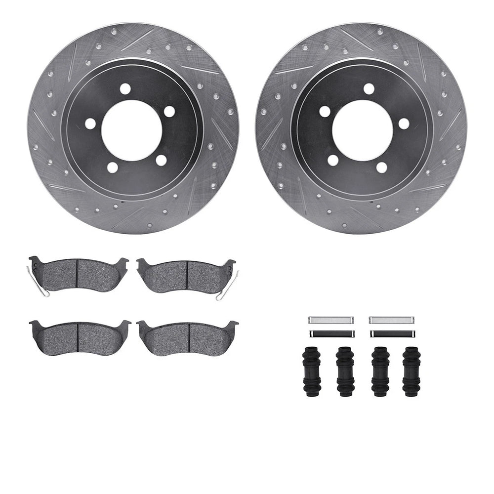 R1 Concepts Silver Drilled Slotted Rotors with 5000 Oep Brake Pads Hdw Fits Ford Explorer
