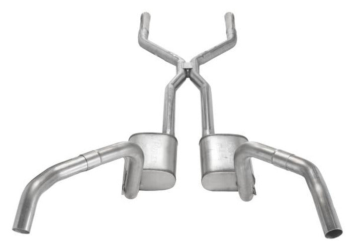 ~(60 lbs. 62X17X13)~ Crossmember Back w/H-Pipe Exhaust System 67-69 Split Rear Dual Exit 3 in Intermediate And Tail Pipe Hardware Incl Muffler And Tip Not Incl Natural 409 Stainless Steel Pypes Exhaust