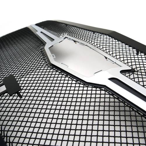 1520 ESCALADE UPPER CLASS SERIES MESH GRILL SMALL MESH SS BLACK 1 PC W/CHROME PLATED CENTER PIECE