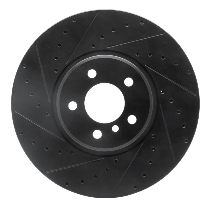 R1 08-19 BMW X5 Front Left Drilled & Slotted Black Brake Rotor