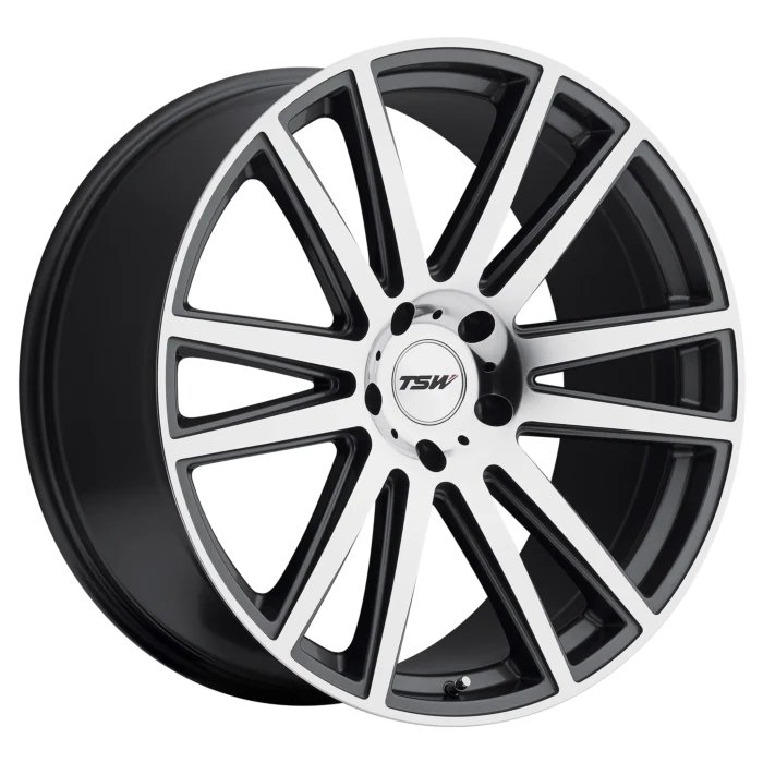~(42 lbs. 24X24X12)~ TSW GATSBY 22x10.0 5/120 ET37 CB76.1 GUNMETAL W/MIRROR CUT FACE