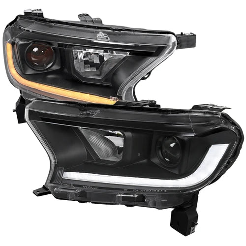 PROJECTOR HEADLIGHTS WITH SEQUNETIAL TURN SIGNAL LED BAR MATTE BLACK HOUSING AND CLEAR LENS