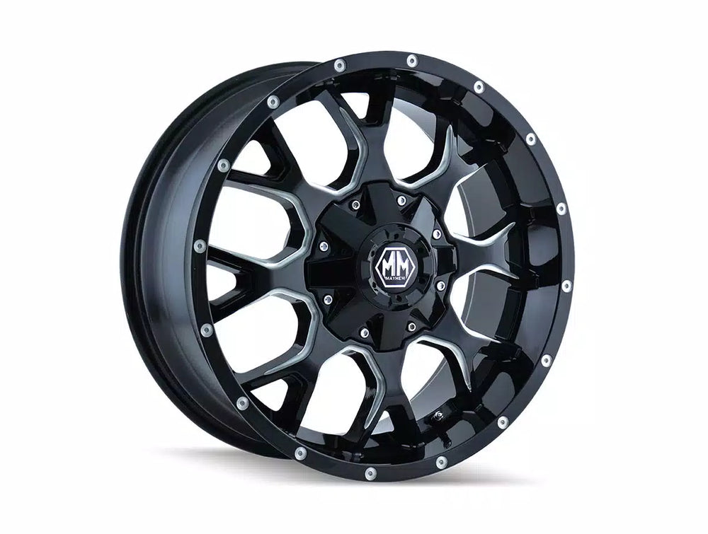 ~(48 lbs. 22X22X11)~ WARRIOR (8015) BLACK/MILLED SPOKES 20X10 5-127/5-139.7 -25MM 87MM