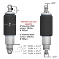 Ridetech HQ Series Rear ShockWaves 4.1in Travel 4in dia Rolling Sleeve .625 Bearing/2in Stud