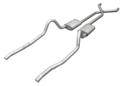 Crossmember Back w X-Pipe Exhaust System 67-73 Mopar A-Body Split Rear Dual Exit 2.5 in Intermediate And Tail Pipe Hardware Incl Muffler And Tip Not Incl Pypes Exhaust