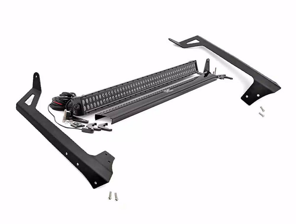 1x 70950BL 1x 70504 LED Light Windshield Mount 50 Black Dual Row Jeep Wrangler JK (07-18)