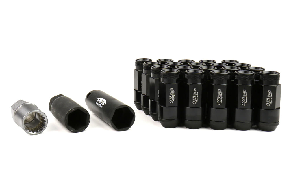 Project Kics Leggdura Racing Shell Type Lug Nut 53mm Open-End Look 16 Pcs + 4 Locks 12X1.25 Black