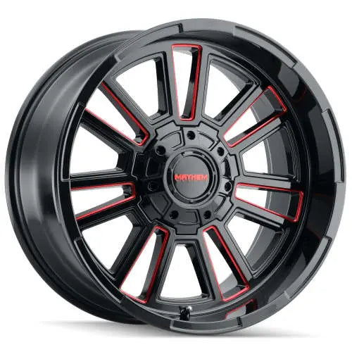 MAYHEM APOLLO 8115 GLOSS BLACK PRISM RED MILLED 20X9 8x165.1 18MM 125.2MM