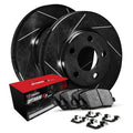 R1 Concepts Black Slotted Rotors with 5000 Oep Brake Pads Hdw