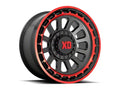 OMEGA 17x9 6x135.00/6x139.70 SATIN BLACK MACHINED LIP W/RED TINT (12 mm)