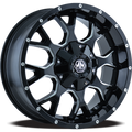 ~(48 lbs. 22X22X11)~ WARRIOR (8015) BLACK/MILLED SPOKES 20X10 6-135/6-139.7 -25MM 108MM