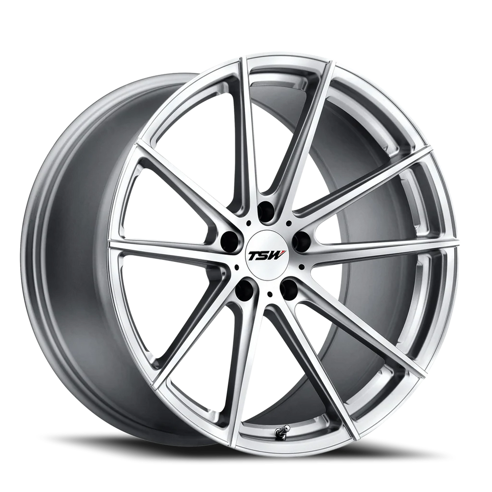 ~(45 lbs. 21X21X10)~ TSW BATHURST 19x8.5 5/120 ET35 CB76.1 SILVER W/MIRROR CUT FACE