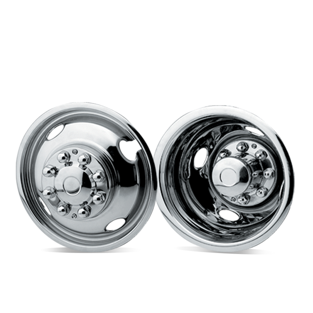 WHEEL SIMULATORS 19.5IN STAINLESS STEEL CHEVY 5LUG (F) 10LUG TOP LUG INSTALL 5HOLE DESIGN DUALLY