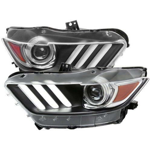PROJECTOR HEADLIGHTS OE STYLE BLACK HOUSING AND CLEAR LENS AMBER REFLECTOR WITH SWITCHBACK LED SEQUENTIAL TURN SIGNAL BREATHING LIGHT EFFECT - USES STOCK D2S HID BULBS
