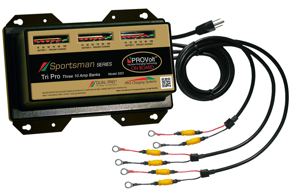DUAL PRO SPORTSMAN SRS LITHIUM/AGM THREE BANK 12V/10A SEALED WATERPROOF CHARGER