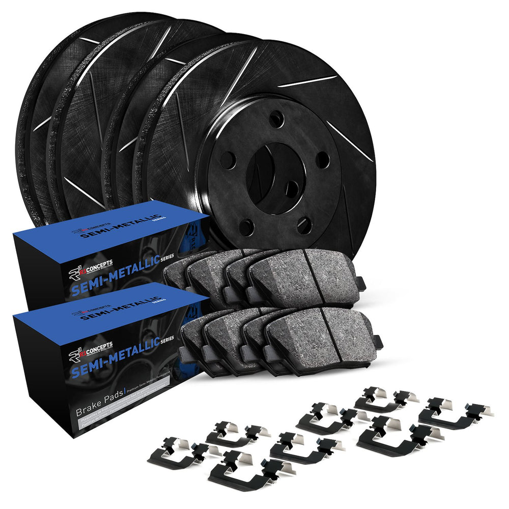 R1 Concepts Brake Rotors - Slotted - Black w/ Semi-Met Pads Hdw Fits Subaru Crosstrek