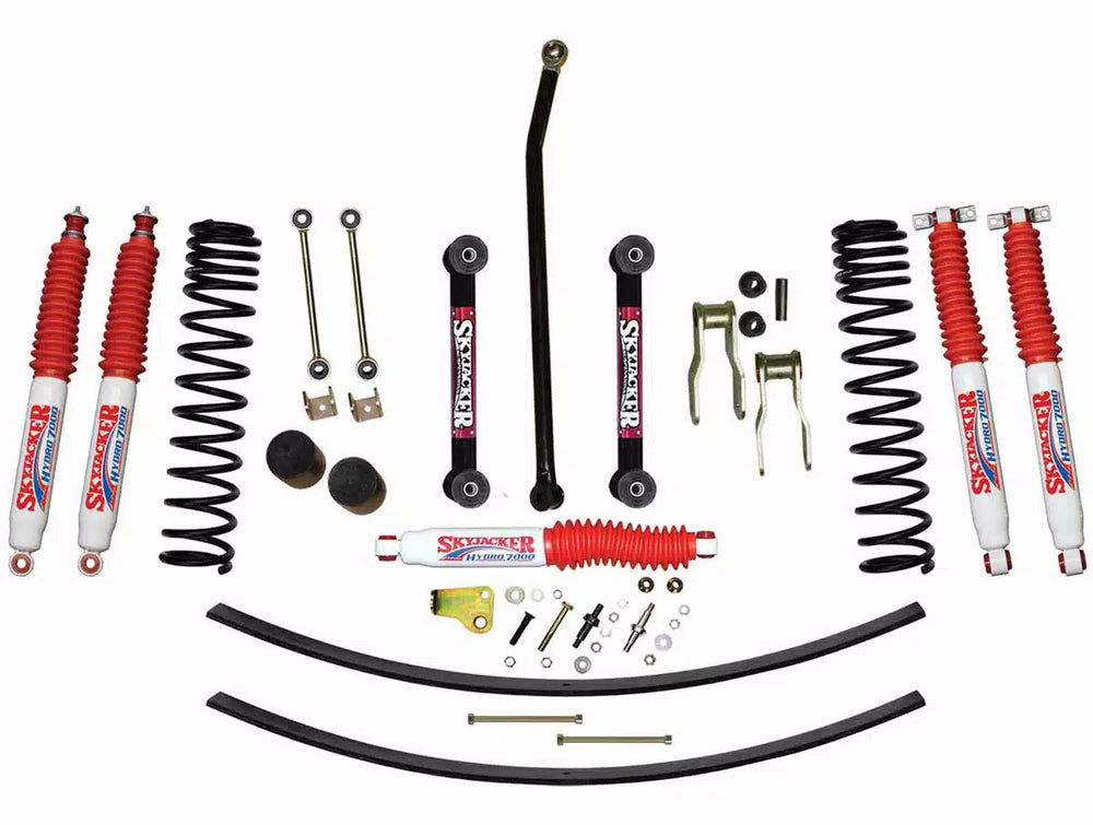 4.5 Inch Suspension Lift Kit 84-01 Cherokee XJ W/Front Dual Rate Long Travel Coil Springs Front Bump Stop Spacers Front Lower Control Arms Front Sway Bar End Links Frt Adjust Track Bar Rear Shackles Rear Add A Leafs Front/Rear Hydro 7000 Shocks Skyjacker